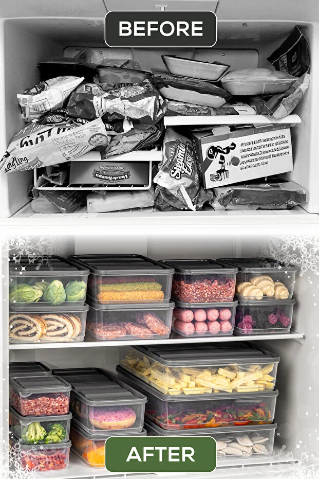 42'li Buzdolabı Düzenleyici Organizer Mikrodalgaya Uygun Difriz Saklama Kabı Gri